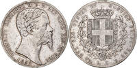 Italian States 5 Lire SARDINIA, Vittorio Emanuele II, Genoa, Silver -