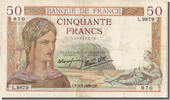 France 50 Francs Banknote, 50 F 1934-1940 ''Cérès'', 1939-03-09 -