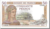 France 50 Francs 1938 Banknote, 50 F 1934-1940 Cérès, 1938-03-31 UNC(63)