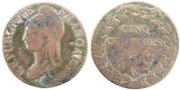 France 5 Centimes Coin, Dupré, Bordeaux, Bronze, Gadoury:126 -