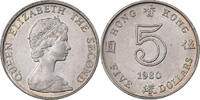 Hong Kong 5 Dollars 1980 Elizabeth II, Copper-nickel, KM:46 VZ 10,95 EUR  plus 4,95 EUR verzending