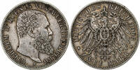 German States 2 Mark WURTTEMBERG, Wilhelm II, Freudenstadt, Silver -