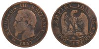 France 5 Centimes Coin, Napoleon III, Napoléon III, Lille -