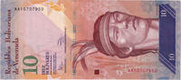 Venezuela 10 Bolívares Banknote, 2014-08-19, KM:90c -