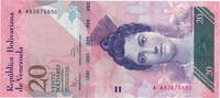 Venezuela 20 Bolivares Banknote, 2014-08-19 -