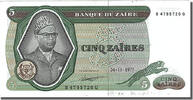 Zaire 5 Zaïres Banknote, 1977-11-24 -