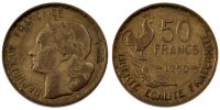 France 50 Francs Coin, Guiraud, Aluminum-Bronze, Gadoury:880 -