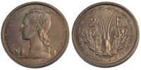 French West Africa 2 Francs Coin, Copper-nickel, Lecompte:9 -