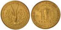 French West Africa 10 Francs Coin, Aluminum-Bronze -