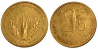French West Africa 25 Francs Coin, Aluminum-Bronze -