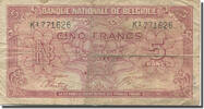 Belgium 5 Francs-1 Belga Banknote, 1943-02-01, KM:121 -