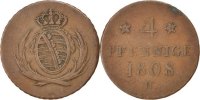 German States 4 Pfennig Coin, SAXONY-ALBERTINE, Friedrich August I -