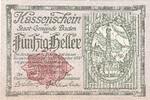 Austria 50 Heller Banknote, Baden, Monument, 1920 UNC(63) Mehl:FS 74a -