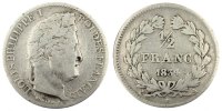 France 1/2 Franc Coin, Louis-Philippe, Paris, Silver -