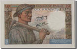 France 10 Francs Banknote, 10 F 1941-1949 ''Mineur'', 1943-03-25 -