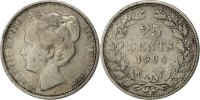 Netherlands 25 Cents Coin, Wilhelmina I, Silver, KM:120.2 -