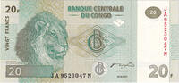 Congo Democratic Republic 20 Francs Banknote, 2003-06-30, KM:94a -