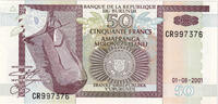 Burundi 50 Francs Banknote, 2001-08-01, KM:36c -
