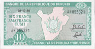 Burundi 10 Francs Banknote, 1989-10-01, KM:33b -