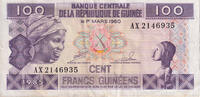 Guinea 100 Francs Banknote, KM:30a -