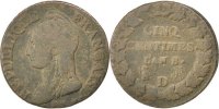 France 5 Centimes Coin, Dupré, Lyon, Bronze, KM:640.5 -