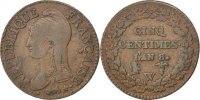 France 5 Centimes Coin, Dupré, Paris, Bronze, KM:640.1 -