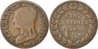France 5 Centimes Coin, Dupré, Geneva, Bronze, KM:640.6 -