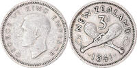 New Zealand 3 Pence Coin, George VI, British Royal Mint -