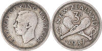 New Zealand 3 Pence Coin, George VI, British Royal Mint -