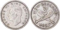 New Zealand 3 Pence Coin, George VI, British Royal Mint -