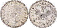 New Zealand 3 Pence Coin, George VI, British Royal Mint -