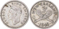 New Zealand 3 Pence Coin, George VI, British Royal Mint -