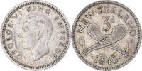 New Zealand 3 Pence Coin, George VI, British Royal Mint -