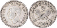 New Zealand 3 Pence Coin, George VI, British Royal Mint -
