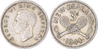 New Zealand 3 Pence Coin, George VI, British Royal Mint -