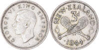 New Zealand 3 Pence Coin, George VI, British Royal Mint -