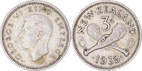 New Zealand 3 Pence Coin, George VI, British Royal Mint -