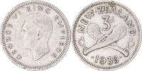 New Zealand 3 Pence Coin, George VI, British Royal Mint -