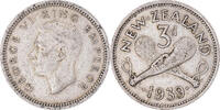 New Zealand 3 Pence Coin, George VI, British Royal Mint -