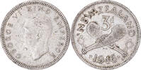 New Zealand 3 Pence Coin, George VI, British Royal Mint -