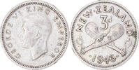 New Zealand 3 Pence Coin, George VI, British Royal Mint -