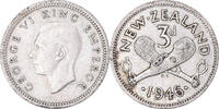 New Zealand 3 Pence Coin, George VI, British Royal Mint -