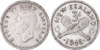 New Zealand 3 Pence Coin, George VI, British Royal Mint -