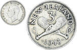New Zealand 3 Pence Coin, George VI, British Royal Mint -