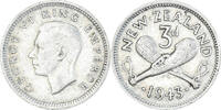 New Zealand 3 Pence Coin, George VI, British Royal Mint -