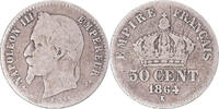 France 50 Centimes Coin, Napoleon III, Bordeaux, Silver -