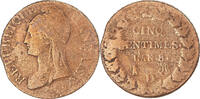 France 5 Centimes Coin, Dupré, Lyon, Bronze, KM:640.5 -