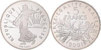 France 5 Francs Coin, Semeuse, Paris, BE, tranche relief -