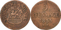 German States 3 Pfennig, Dreiling Coin, ROSTOCK, Copper -