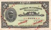 French West Africa 25 Francs 1942-12-14, Specimen -